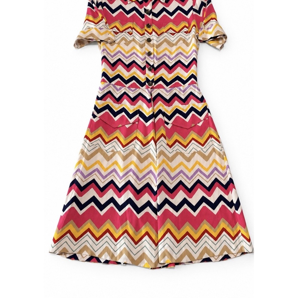 Diane von Furstenberg Silk Chevron Print Shirt Dress Pink Yellow Size 4